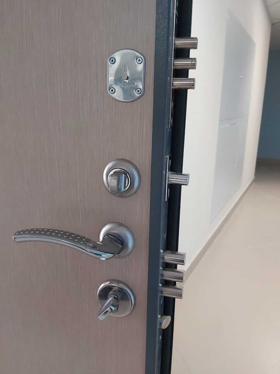 замки на серой двери с панелью